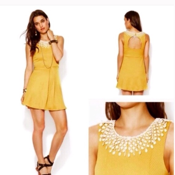 Free People Dresses & Skirts - Free People Mustard Crochet Collar Dress Large